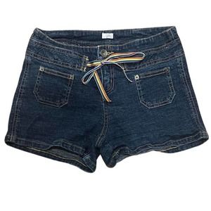 vintage route 66 denim shorts with a rainbow drawstring